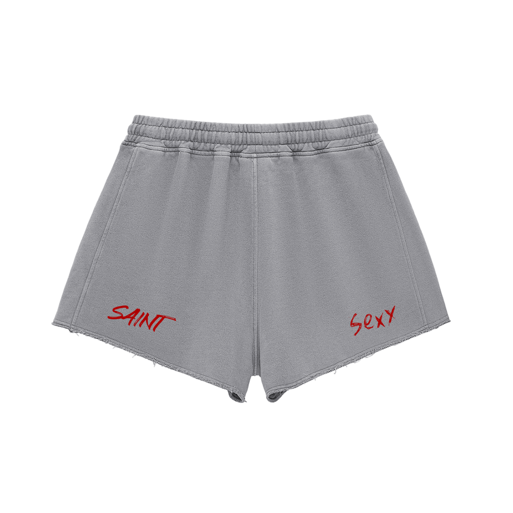 Snow Washed Raw Edge Drawstring Shorts