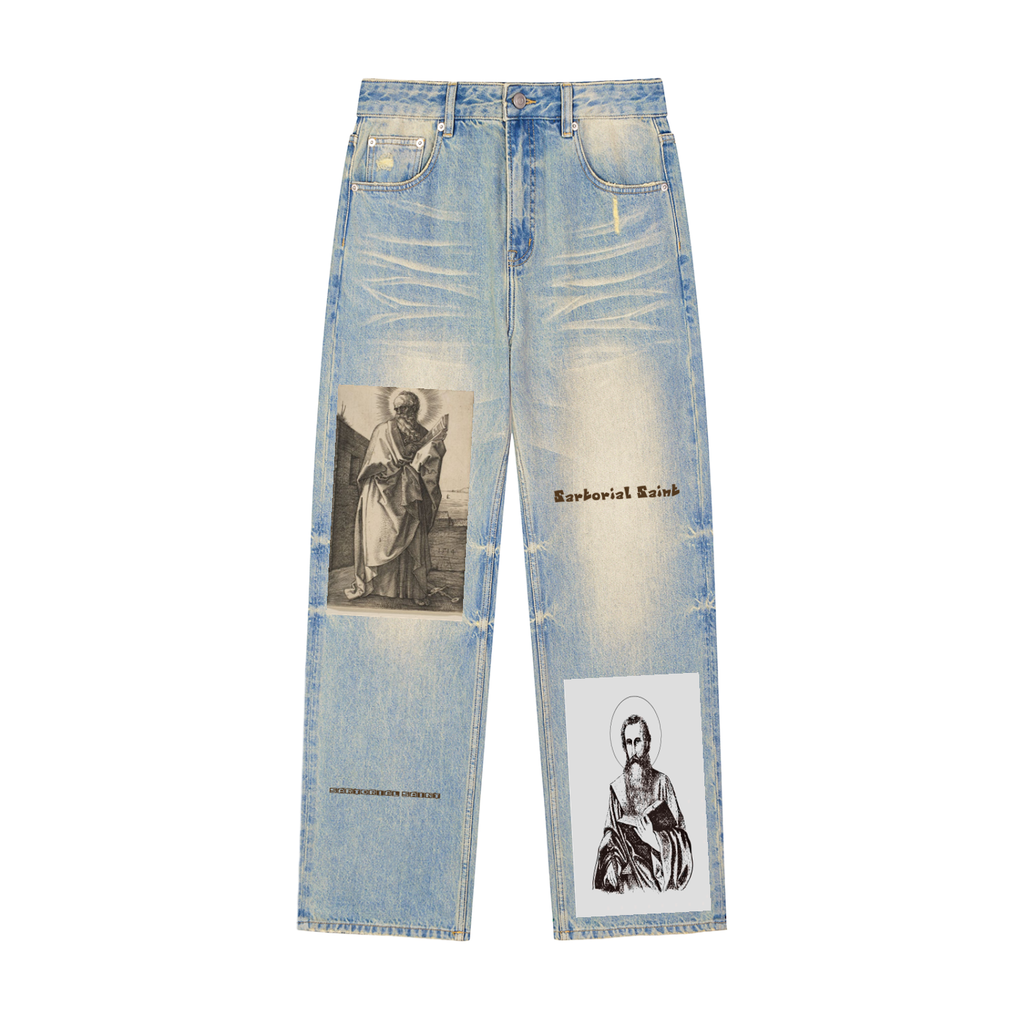 Sun Fade Raw Hem Denim Jeans