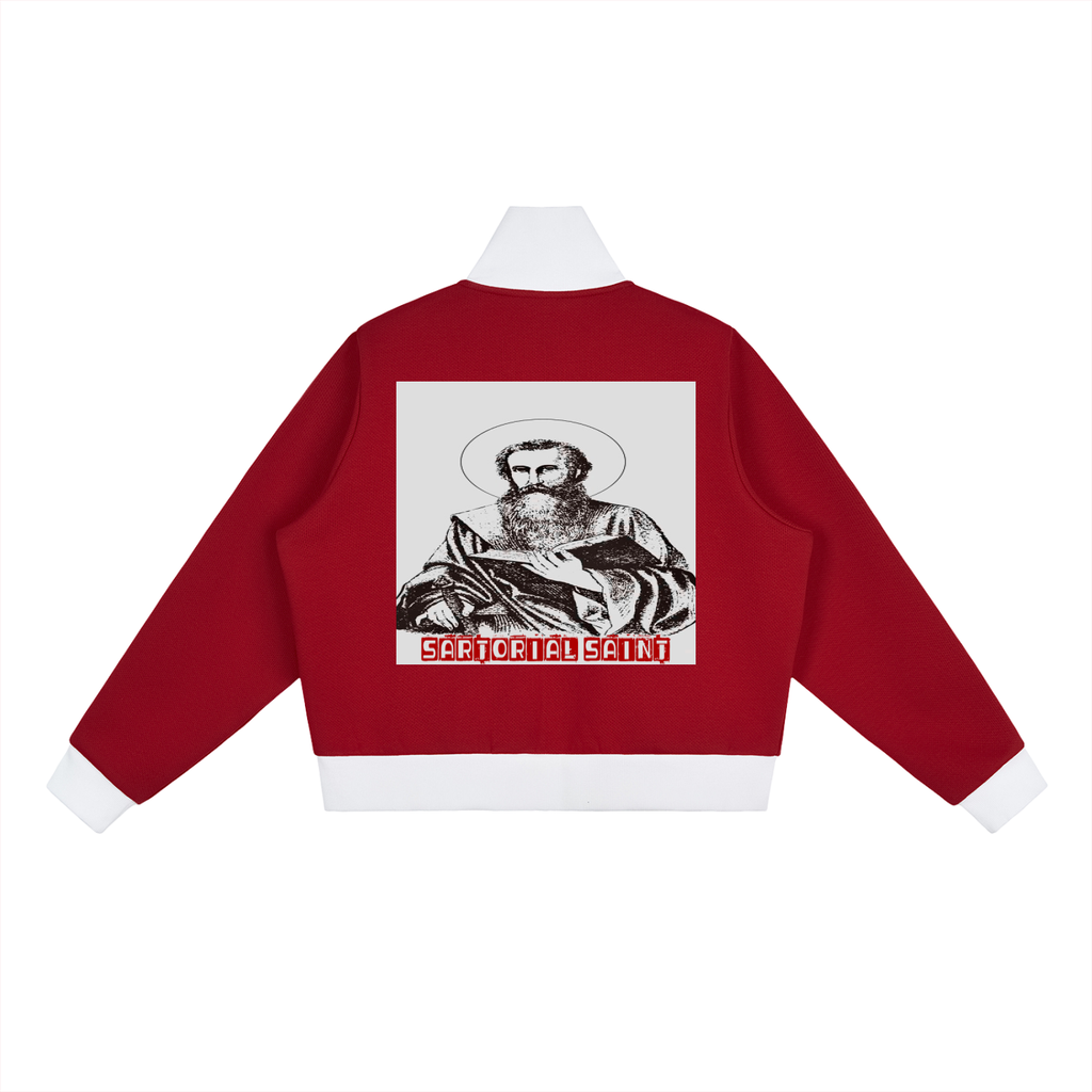 Contrast Side Stripe Fleece Cropped Track Jacket
