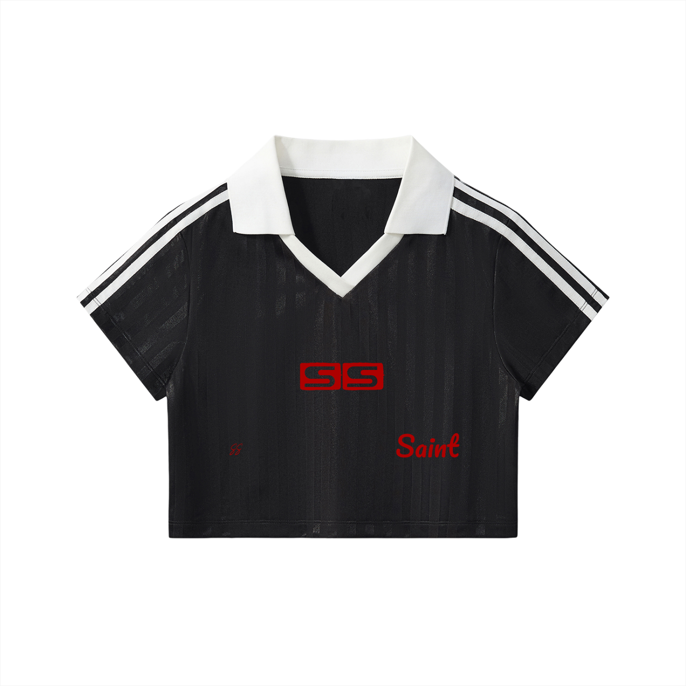 Contrast Collar Striped Cropped Jersey