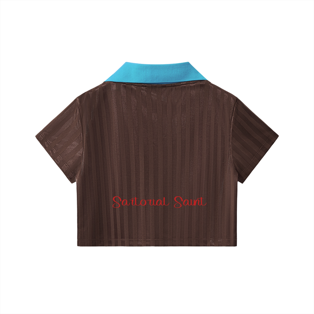 Contrast Collar Striped Cropped Jersey