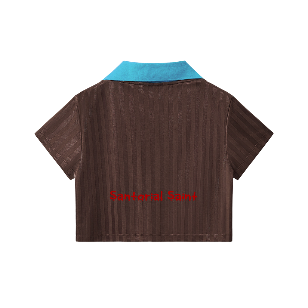 Contrast Collar Striped Cropped Jersey