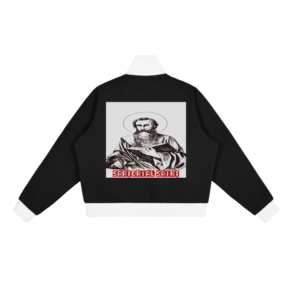 Contrast Side Stripe Fleece Cropped Track Jacket