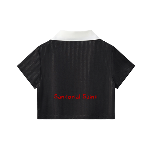 Contrast Collar Striped Cropped Jersey