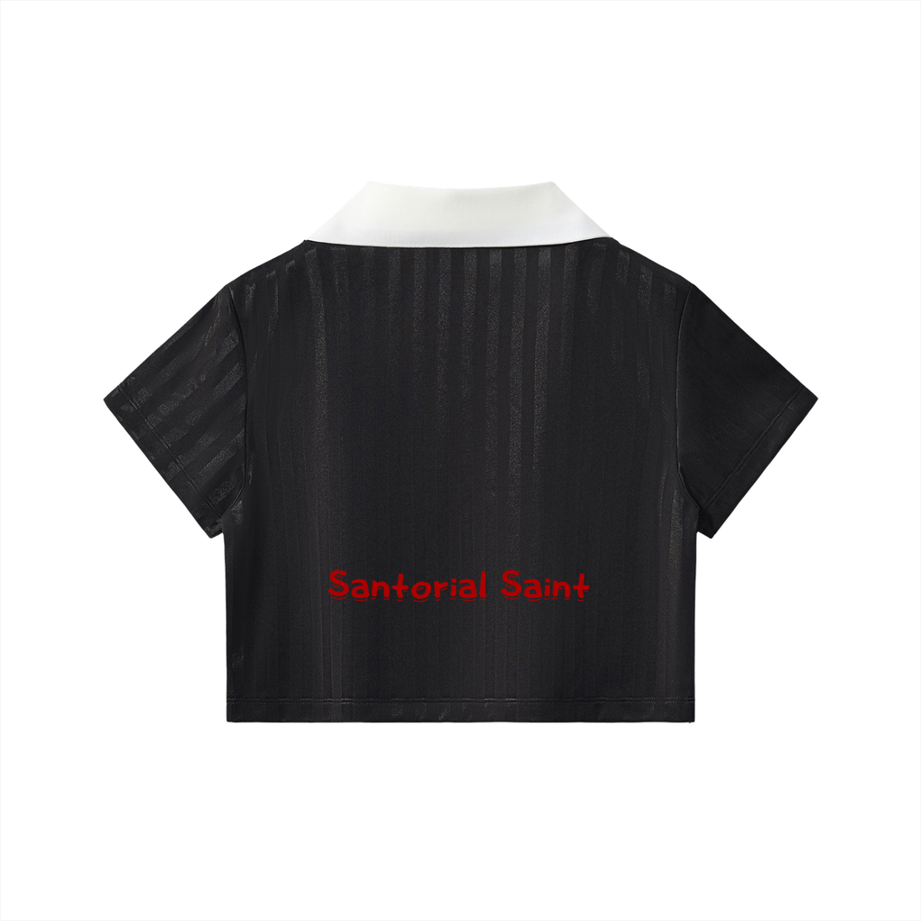 Contrast Collar Striped Cropped Jersey