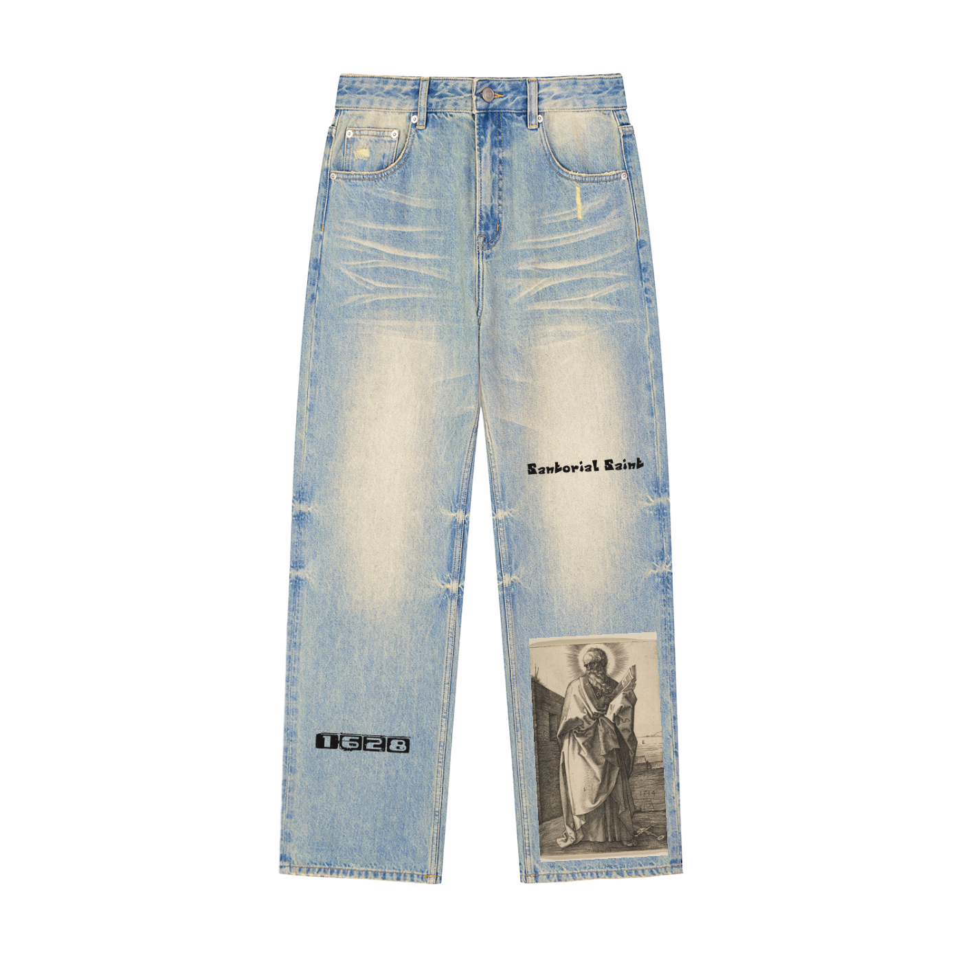 Sun Fade Raw Hem Denim Jeans