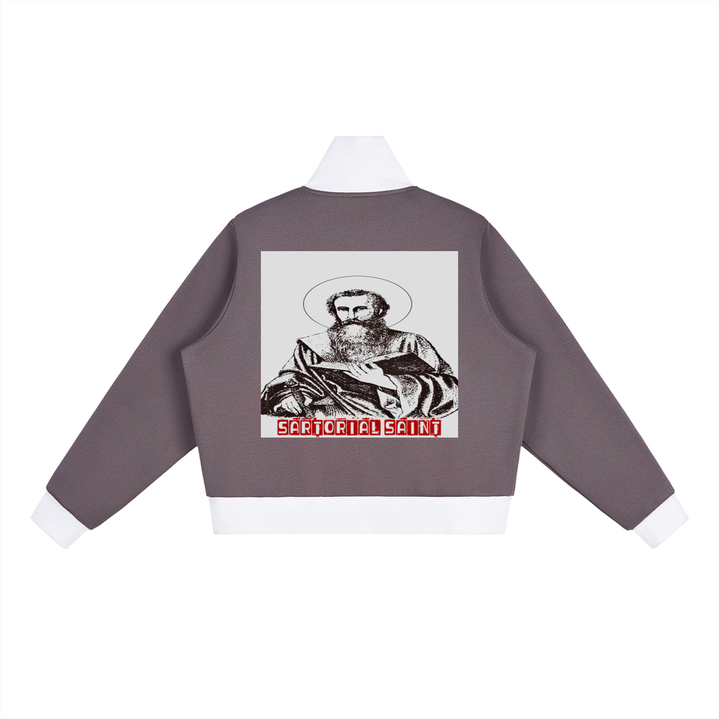 Contrast Side Stripe Fleece Cropped Track Jacket