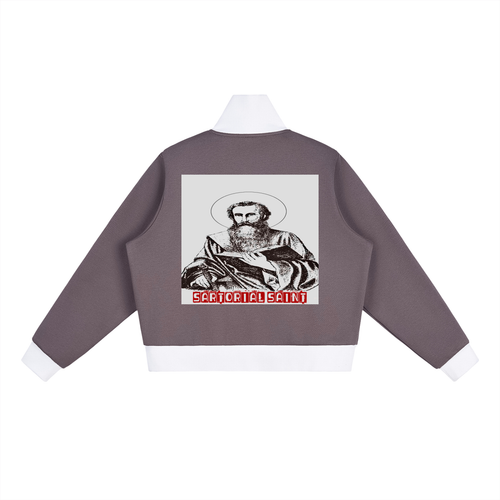 Contrast Side Stripe Fleece Cropped Track Jacket