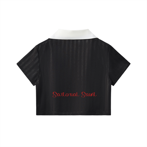 Contrast Collar Striped Cropped Jersey